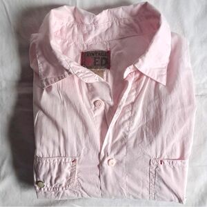 Vintage RED lightweight pale pink cotton button down roll up sleeve szS